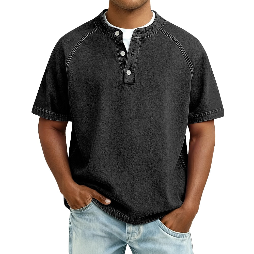 Men's Washed Raglan Short Sleeve Henley Shirt