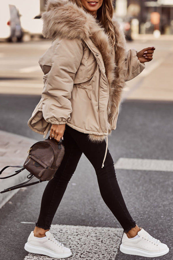 Women's Faux Fur Trim Hooded Parka Jacket