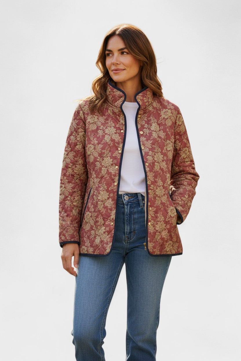 Women's Patchwork Floral Quilted Snap-Front Jacket