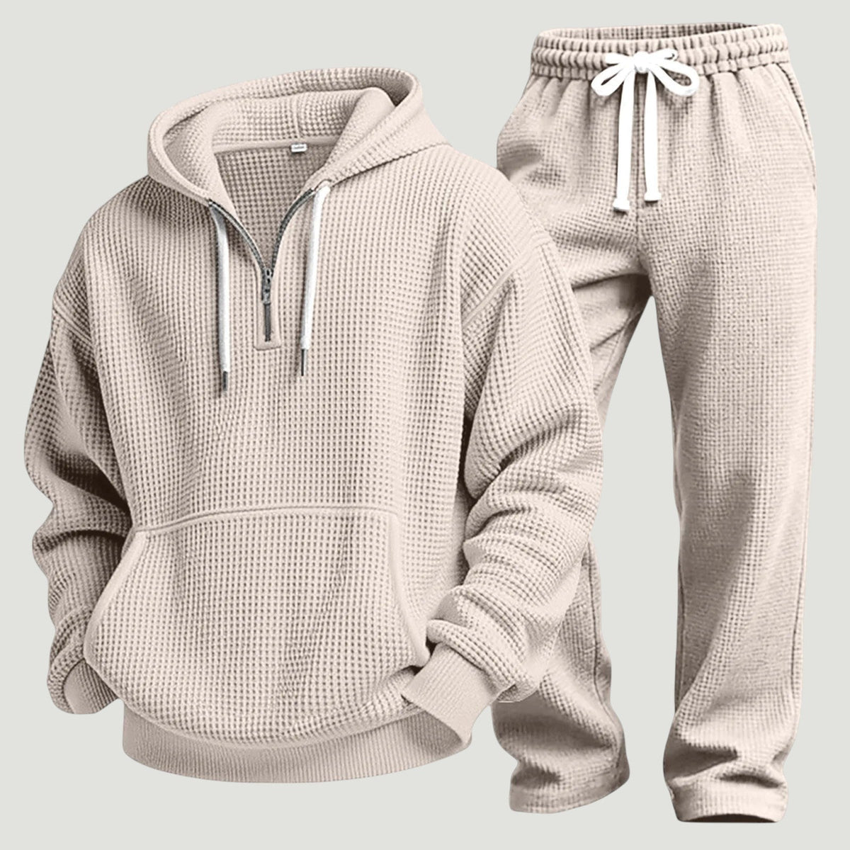 Men's Waffle Knit Half-Zip Hoodie and Jogger Set
