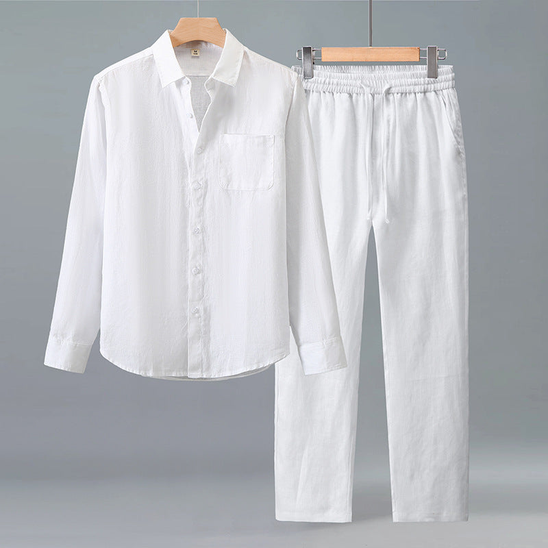 Men's Two-Piece Button-Up Shirt and Trouser Set