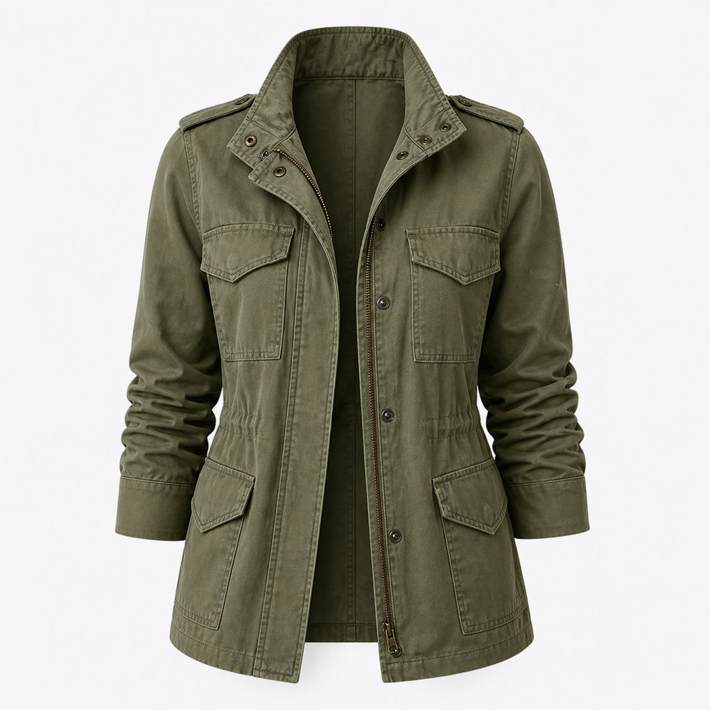 Women's Cinched Waist Utility Jacket with Flap Pockets