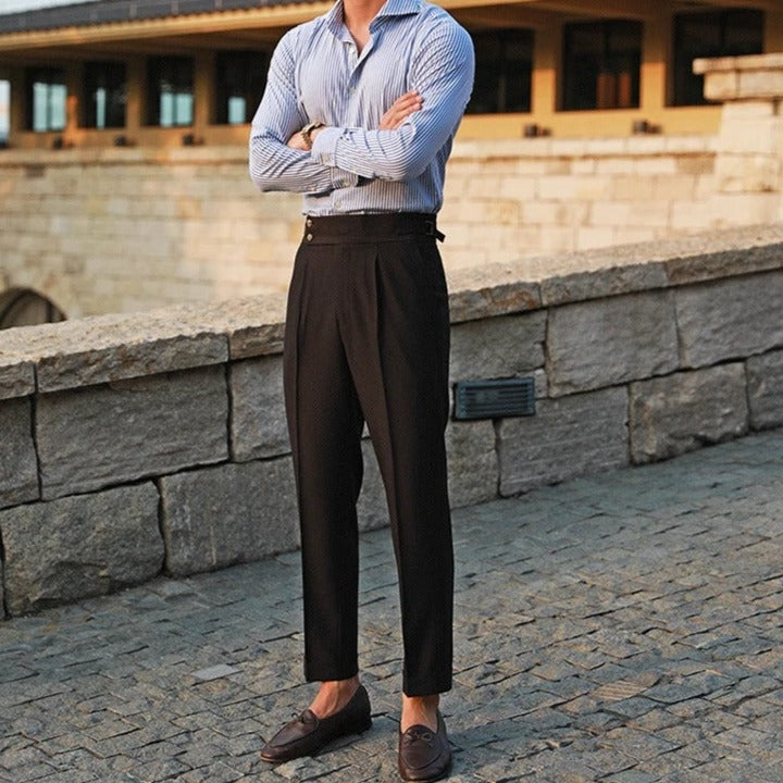 Men's High-Waisted Pleated Trousers