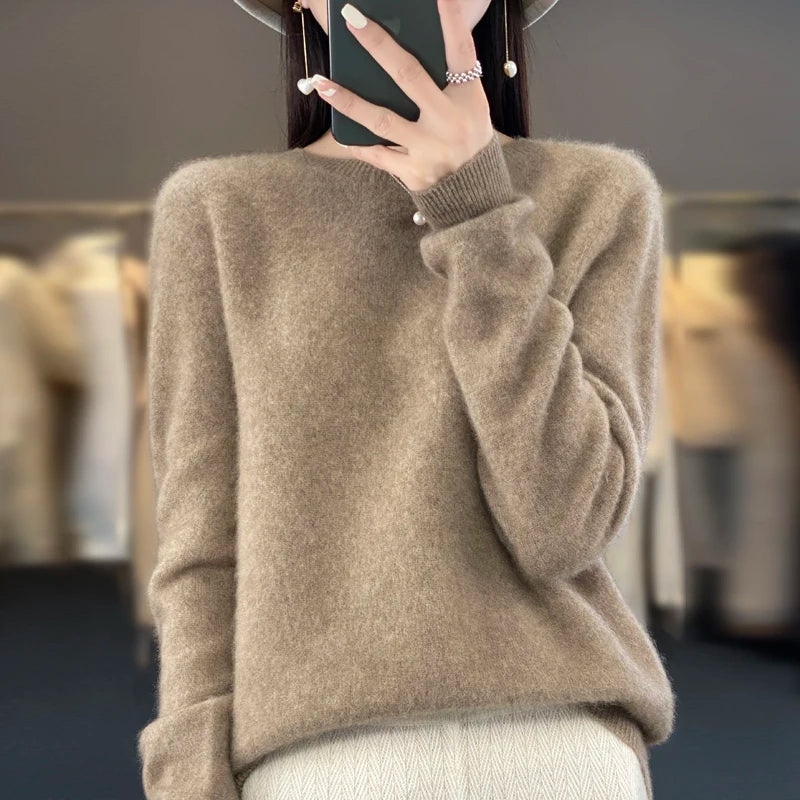 Women's Soft Knit Crew Neck Sweater with Ribbed Trim