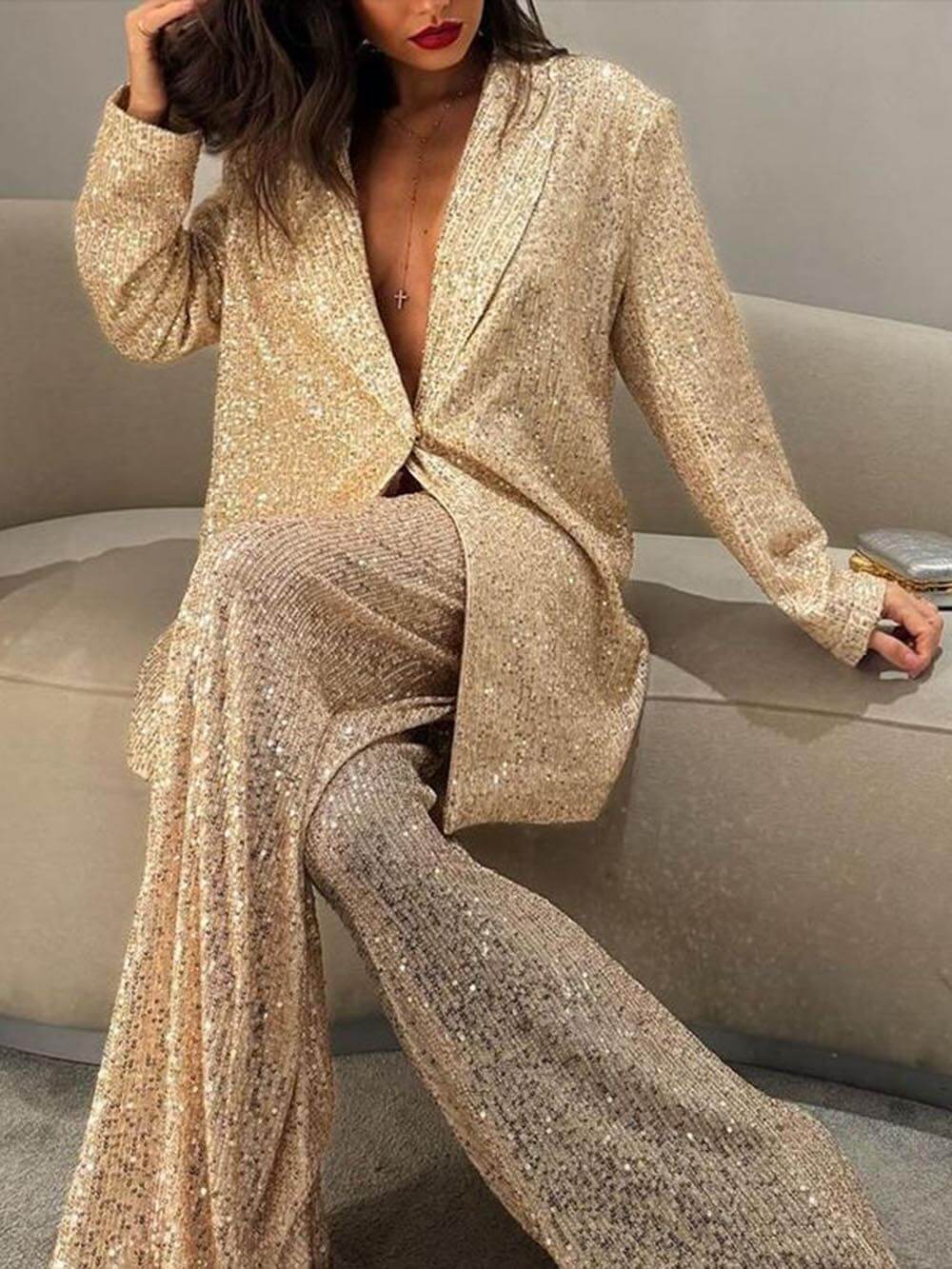 Women's Sequin Oversized Blazer Jacket
