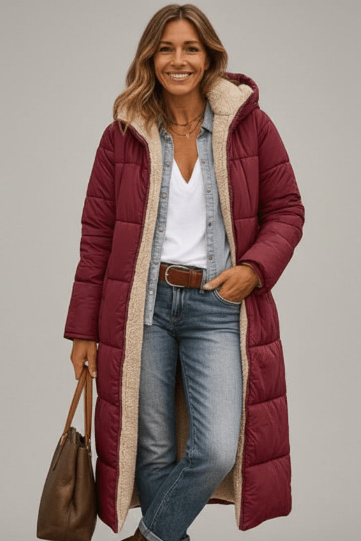 Women's Longline Puffer Coat with Sherpa Lining