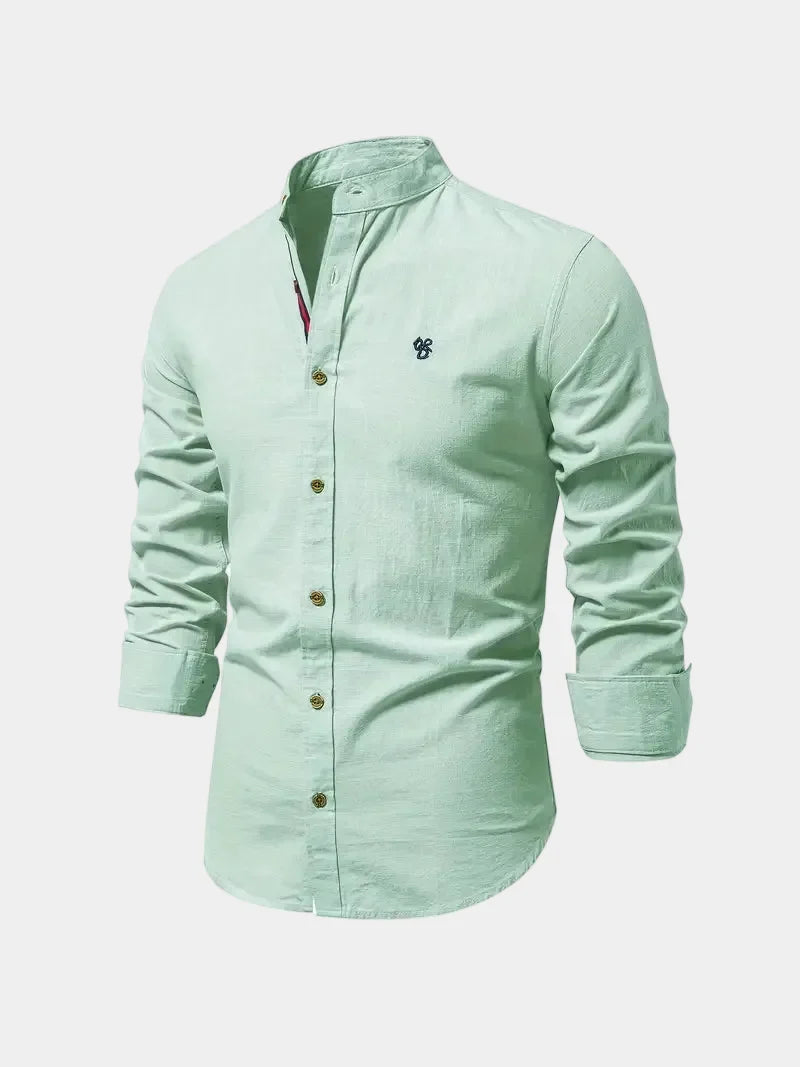 Men's Cotton Band Collar Long Sleeve Shirt