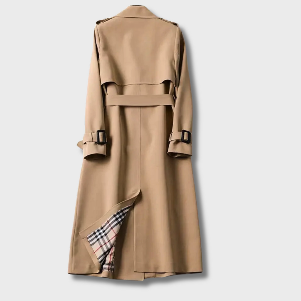 Women’s Classic Double-Breasted Trench Coat with Buckle Belt