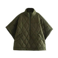 Women's Quilted Poncho Jacket with Stand Collar