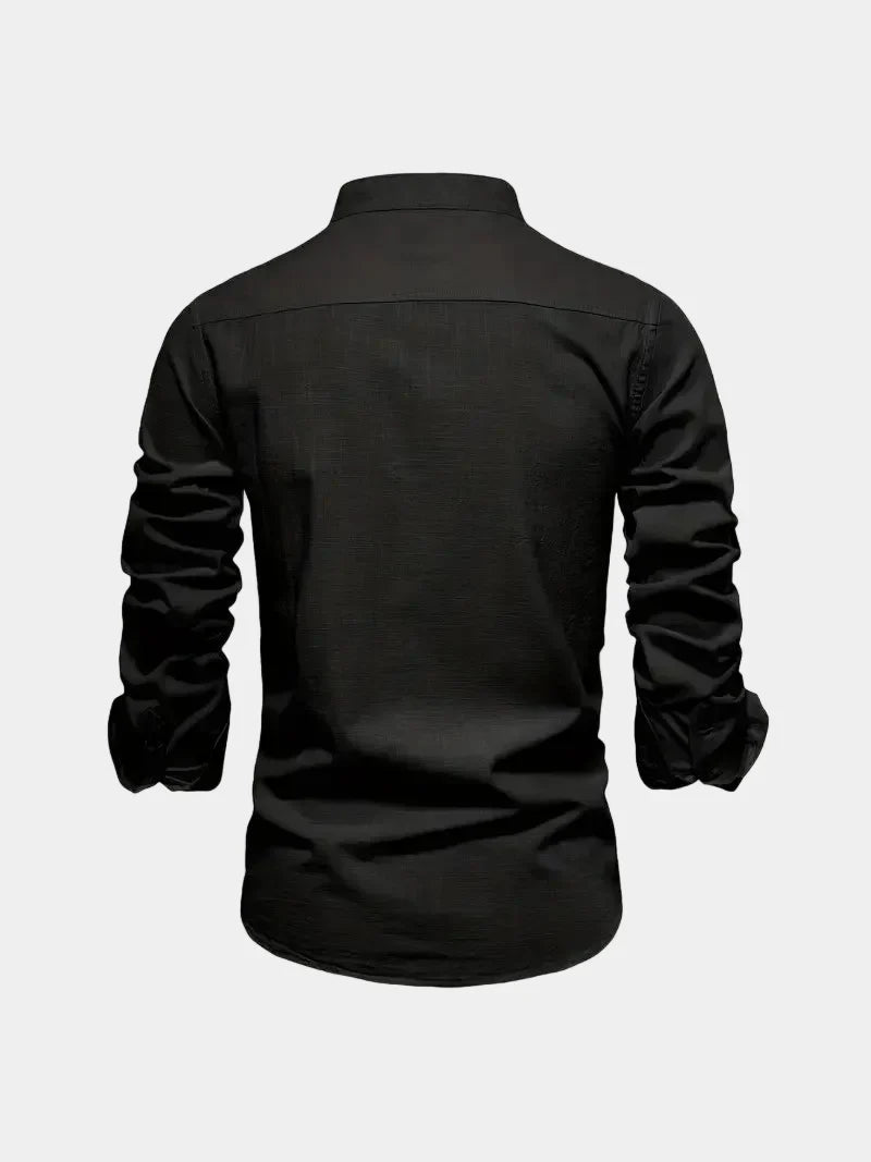 Men's Cotton Band Collar Long Sleeve Shirt