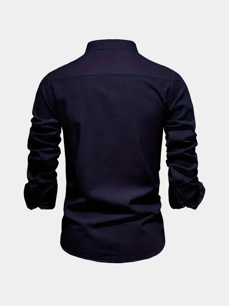 Men's Cotton Band Collar Long Sleeve Shirt