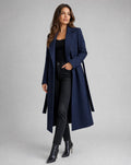 Women's Belted Longline Wrap Coat with Notch Lapel