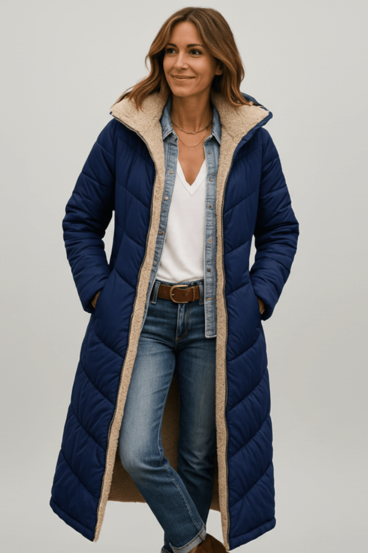 Women's Longline Puffer Coat with Sherpa Lining
