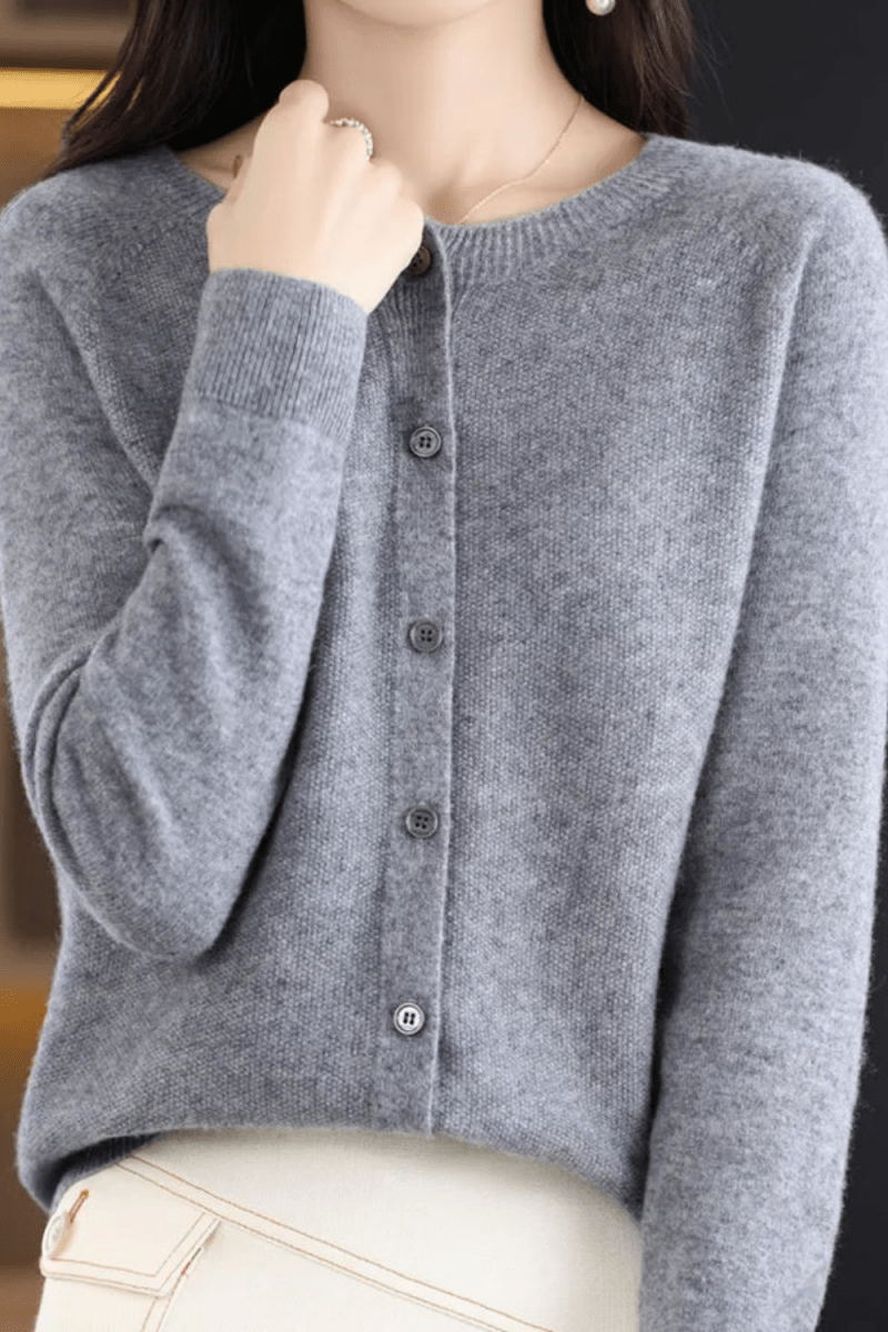 Women's Classic Button-Front Knit Cardigan with Round Neck
