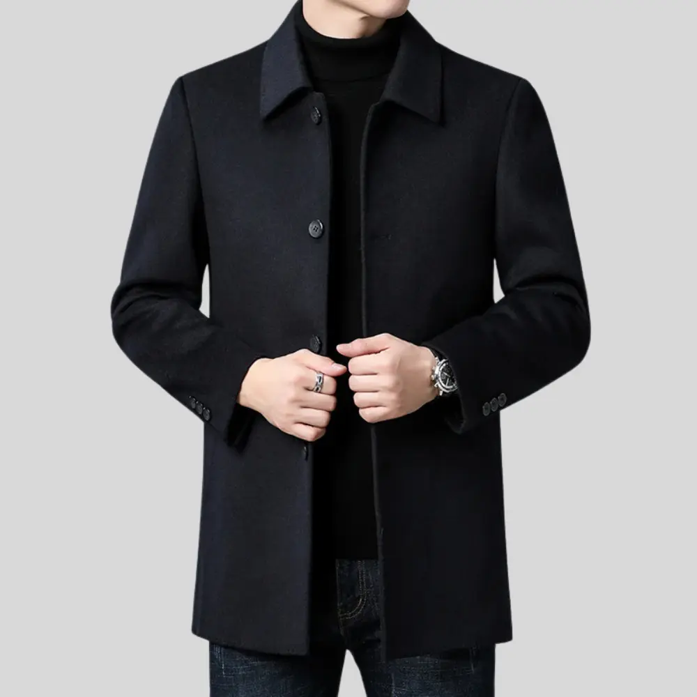 Men's Single-Breasted Overcoat with Flap Pockets