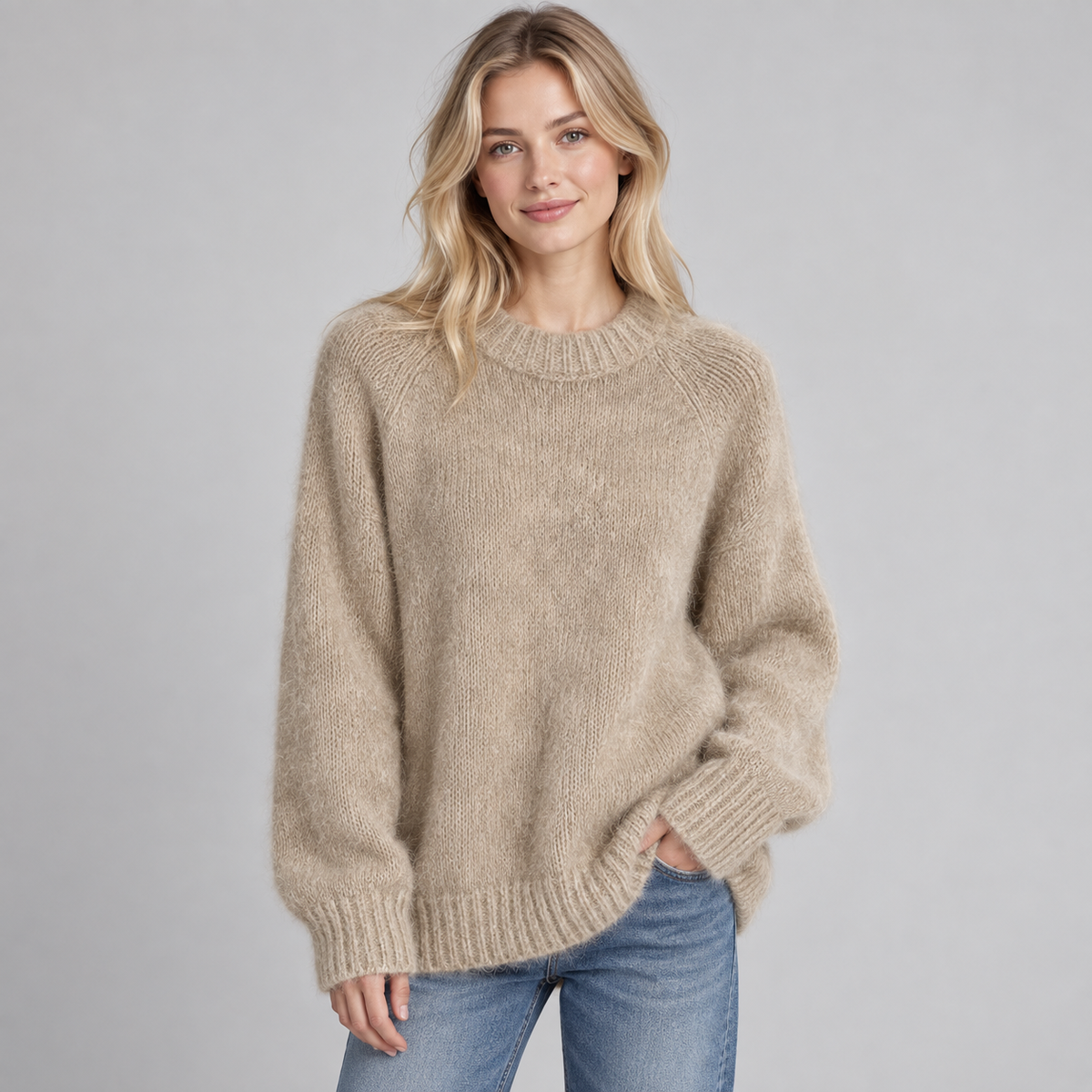 Women's Oversized Fluffy Knit Raglan Sweater