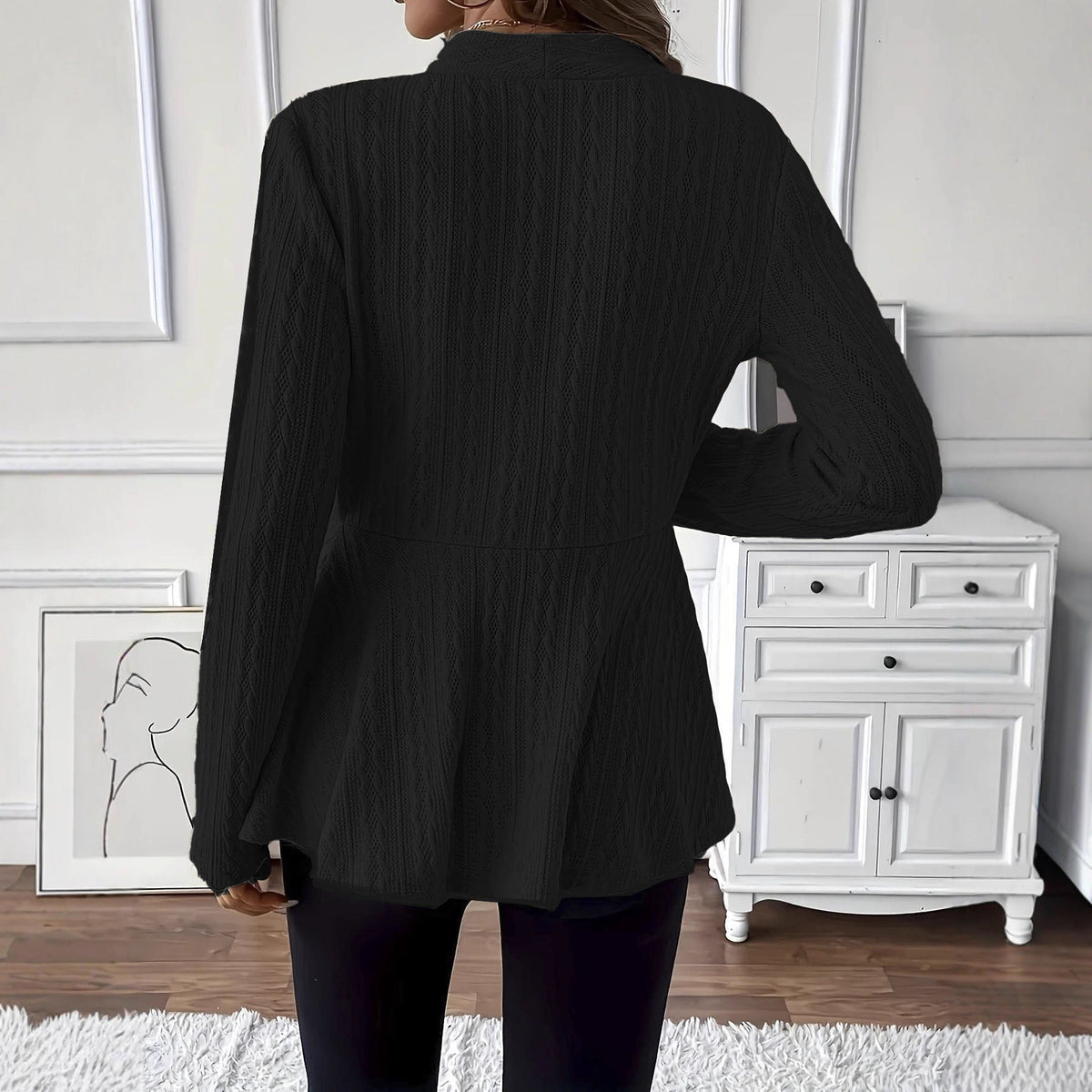 Women’s Textured Knit Peplum Blazer with V-Neck