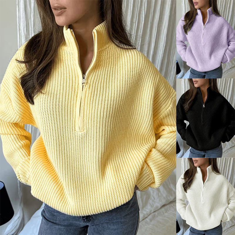 Women's Oversized Half-Zip Rib Knit Sweater