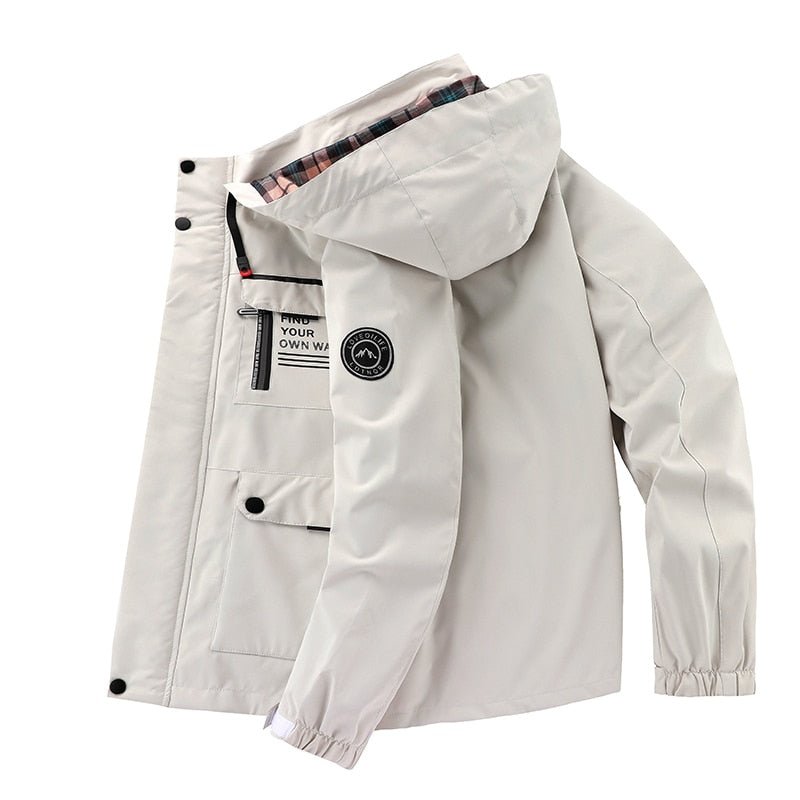 Men's Multi-Pocket Windbreaker Jacket with Stand Collar