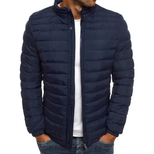 Men's Quilted Puffer Jacket with Stand Collar