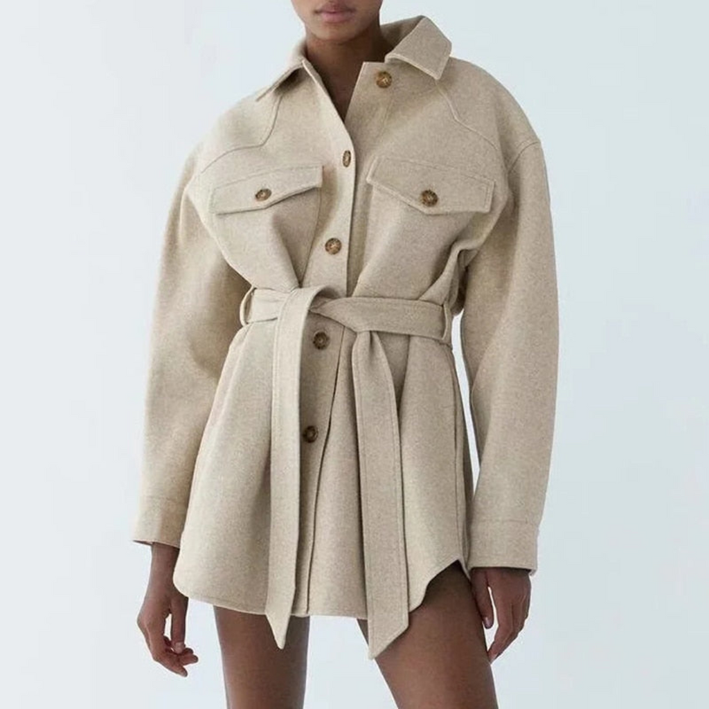 Women's Belted Shacket with Flap Chest Pockets