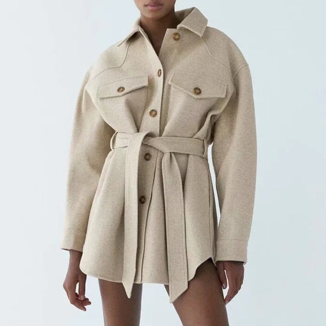 Women's Belted Shacket with Flap Chest Pockets