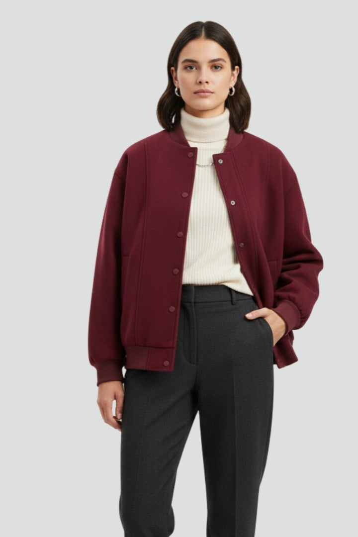 Women's Oversized Bomber Jacket with Snap Button Front