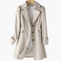 Women's Single-Breasted Fitted Trench Coat with Puff Shoulders