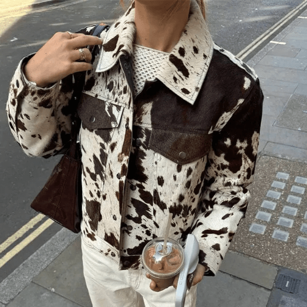 Women's Cropped Animal Print Trucker Jacket