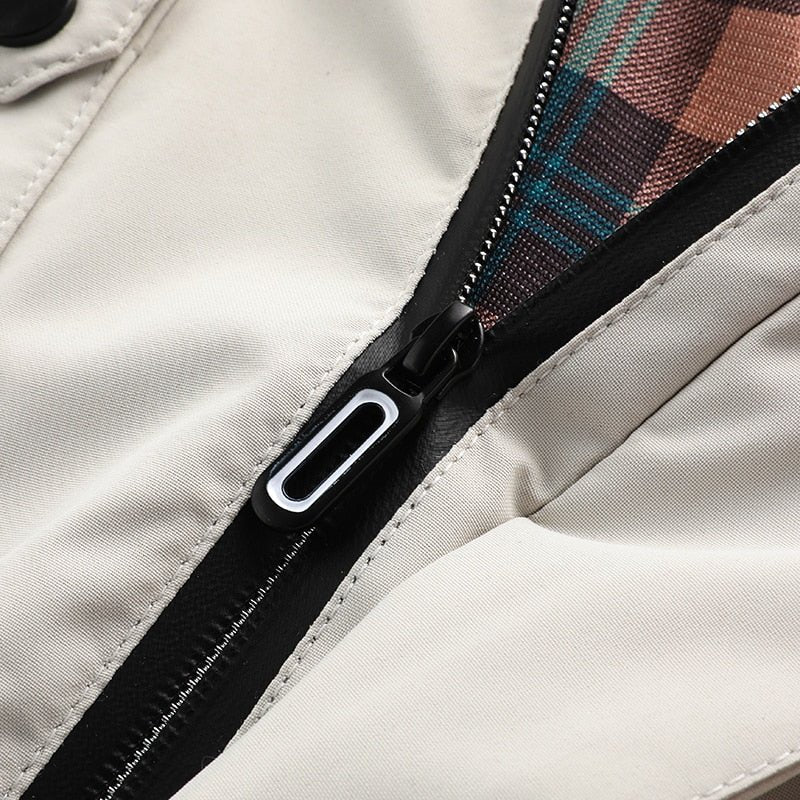 Men's Multi-Pocket Windbreaker Jacket with Stand Collar