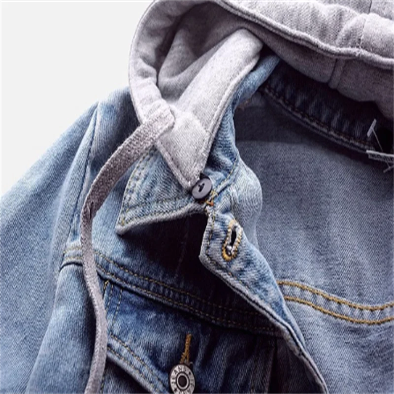 Women's Cropped Denim Jacket with Jersey Hood