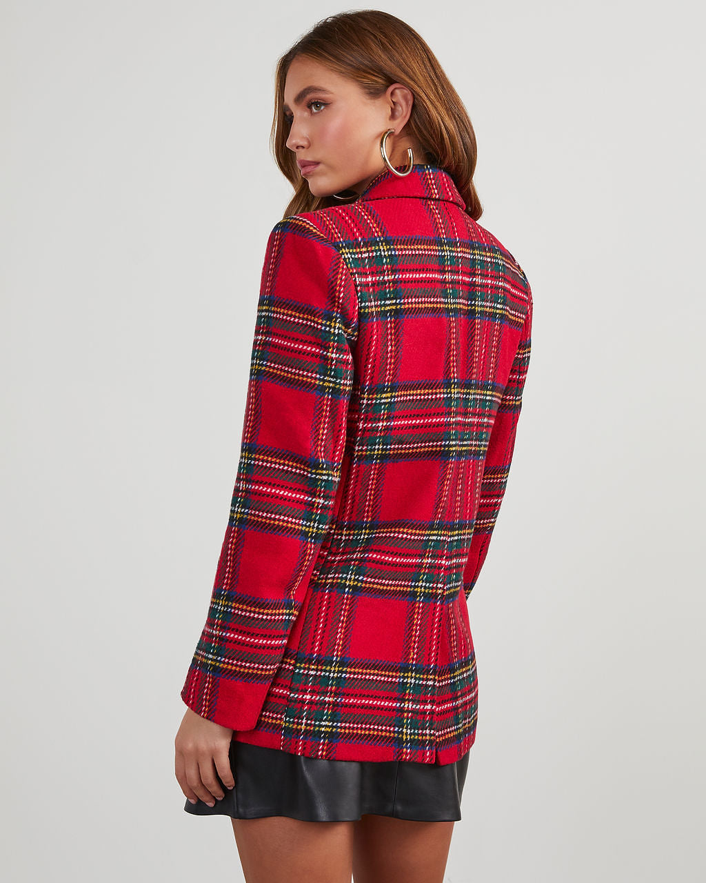 Women's Tartan Plaid Single-Button Blazer