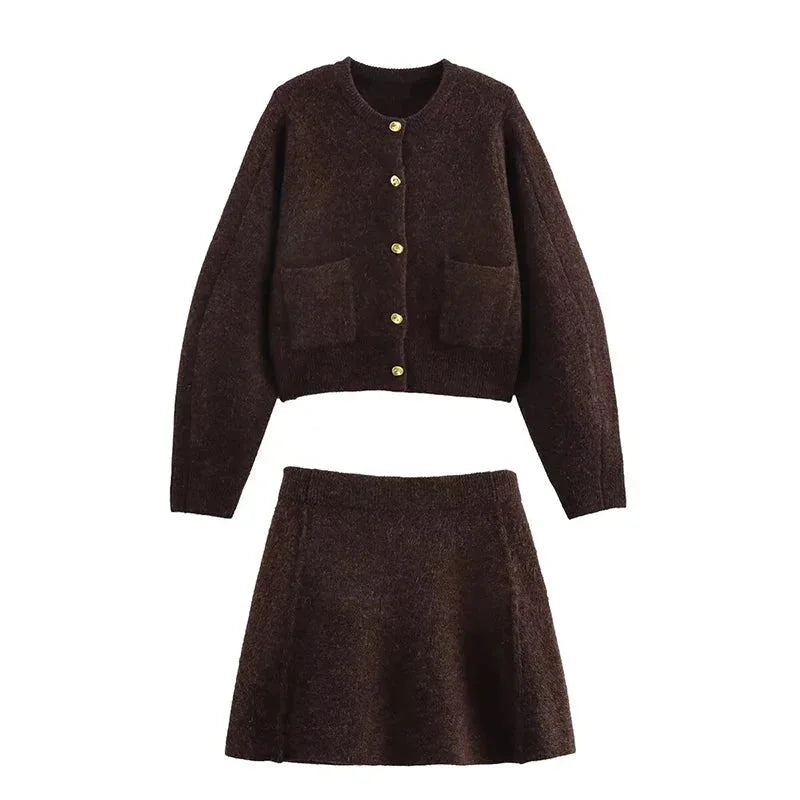 Women's Cropped Button-Front Knit Cardigan with Gold Buttons