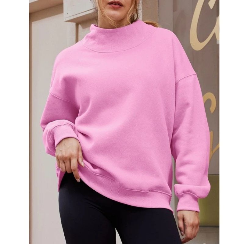 Women’s Oversized Mock Neck Fleece Sweatshirt