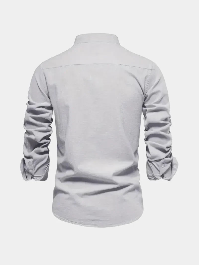 Men's Cotton Band Collar Long Sleeve Shirt