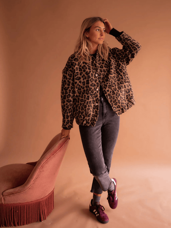 Women's Leopard Print Button-Front Shirt Jacket