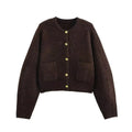 Women's Cropped Button-Front Knit Cardigan with Gold Buttons