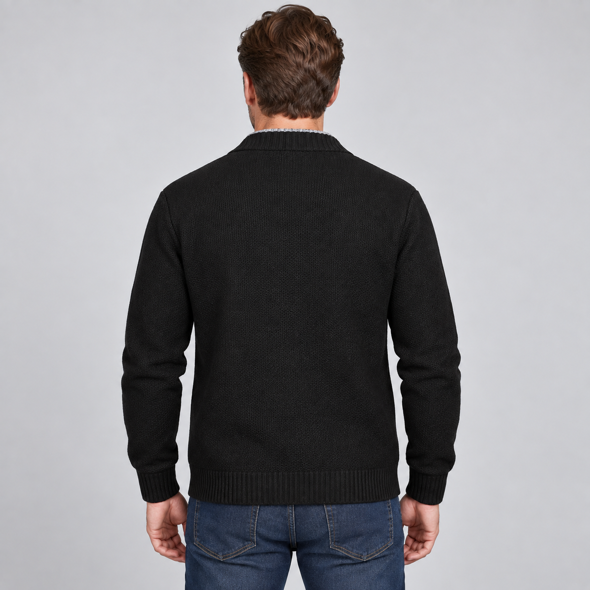 Men's Shawl Collar Knit Cardigan with Plaid Fleece Lining