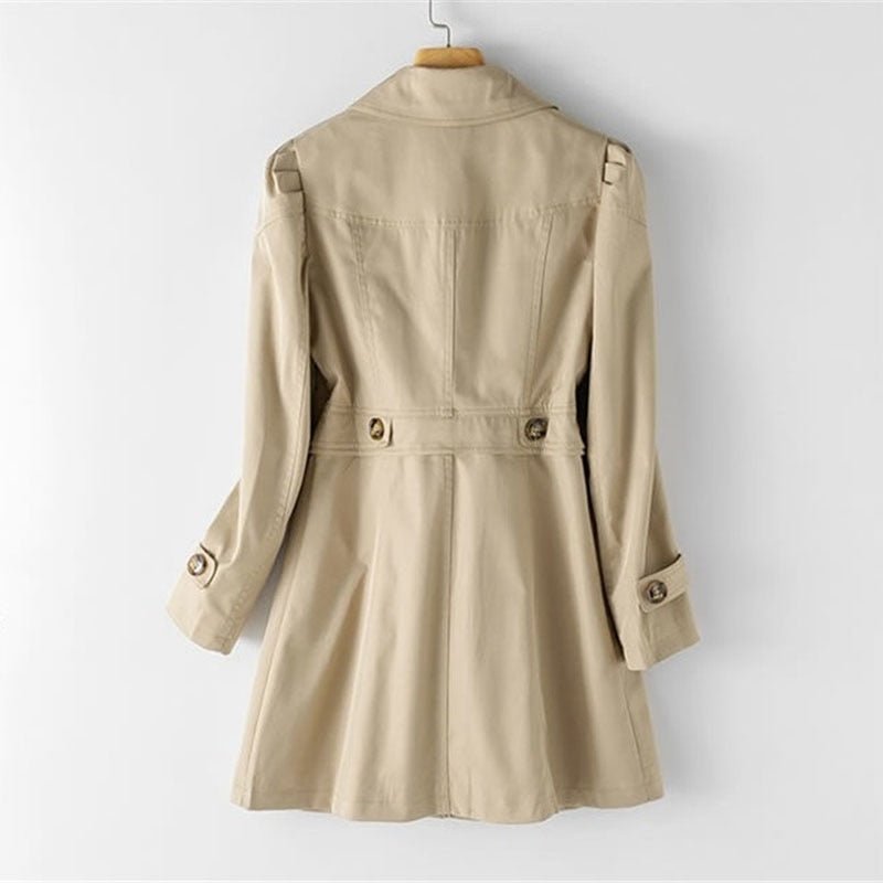 Women's Single-Breasted Fitted Trench Coat with Puff Shoulders
