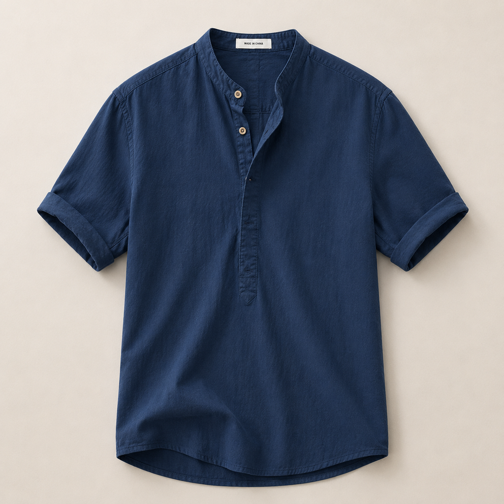 Men's Short Sleeve Band Collar Popover Shirt