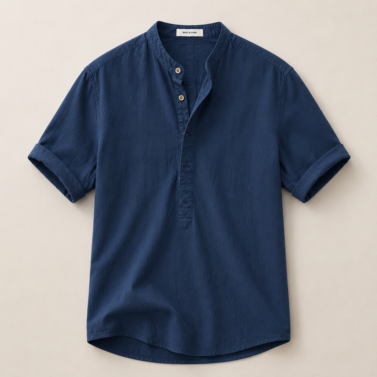 Men's Short Sleeve Band Collar Popover Shirt