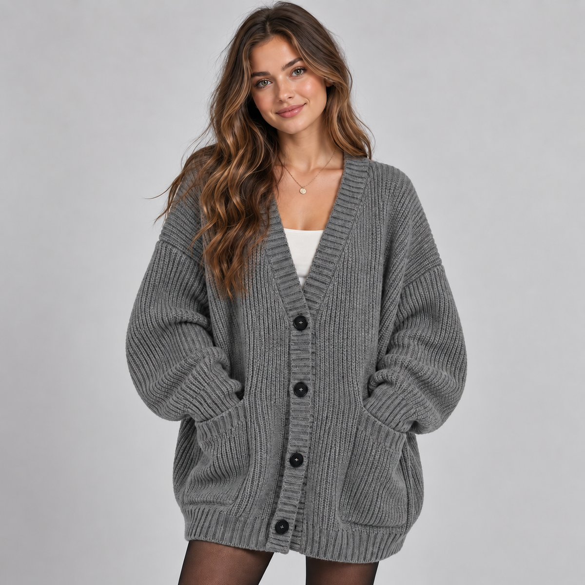 Women's Oversized Chunky Knit Button-Front Cardigan