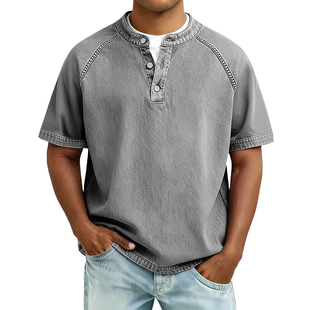 Men's Washed Raglan Short Sleeve Henley Shirt