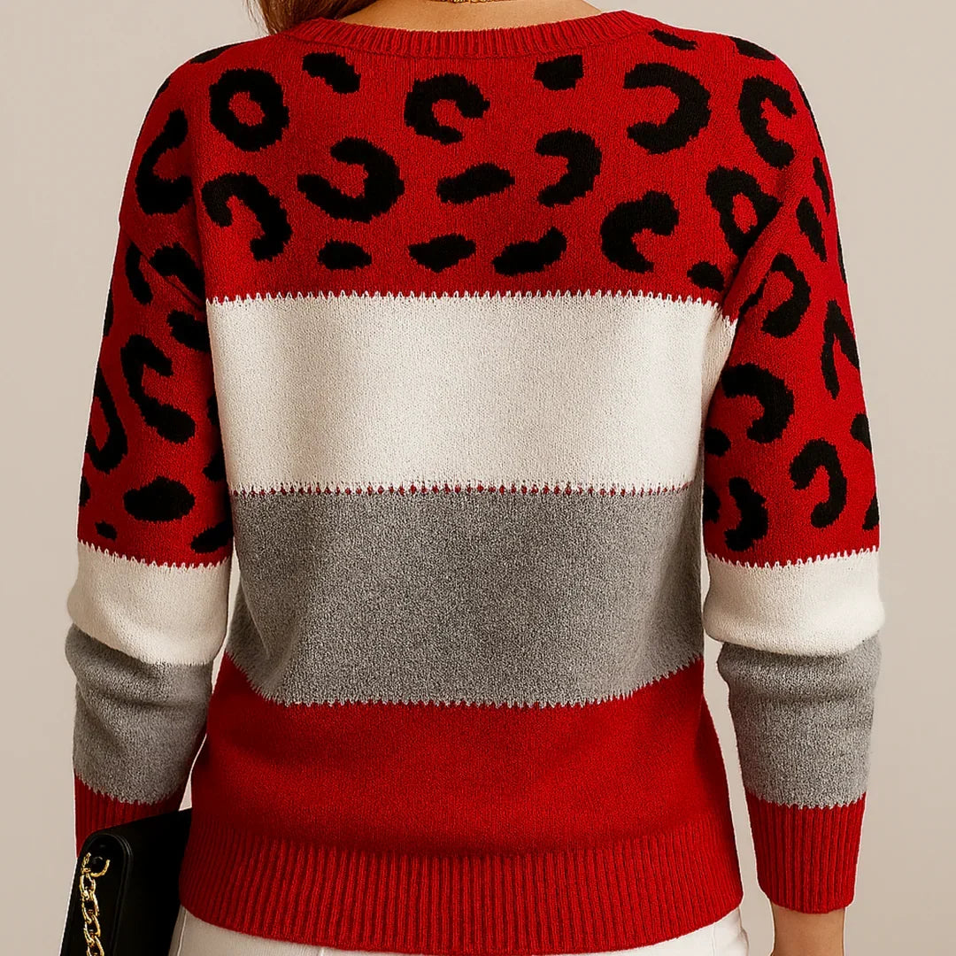 Women's Leopard Print Colour Block Knit Sweater