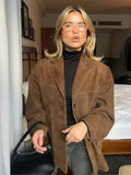 Women's Oversized Suede-Look Blazer Jacket with Notch Lapel