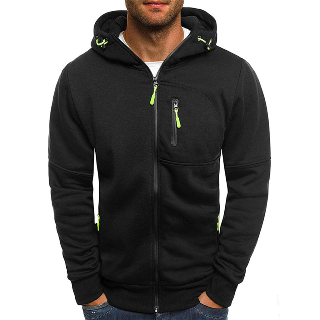 Men's Zip-Up Hooded Sweatshirt with Contrast Drawcords