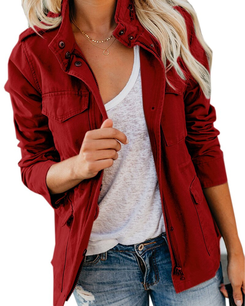 Women's Cinched Waist Utility Jacket with Flap Pockets