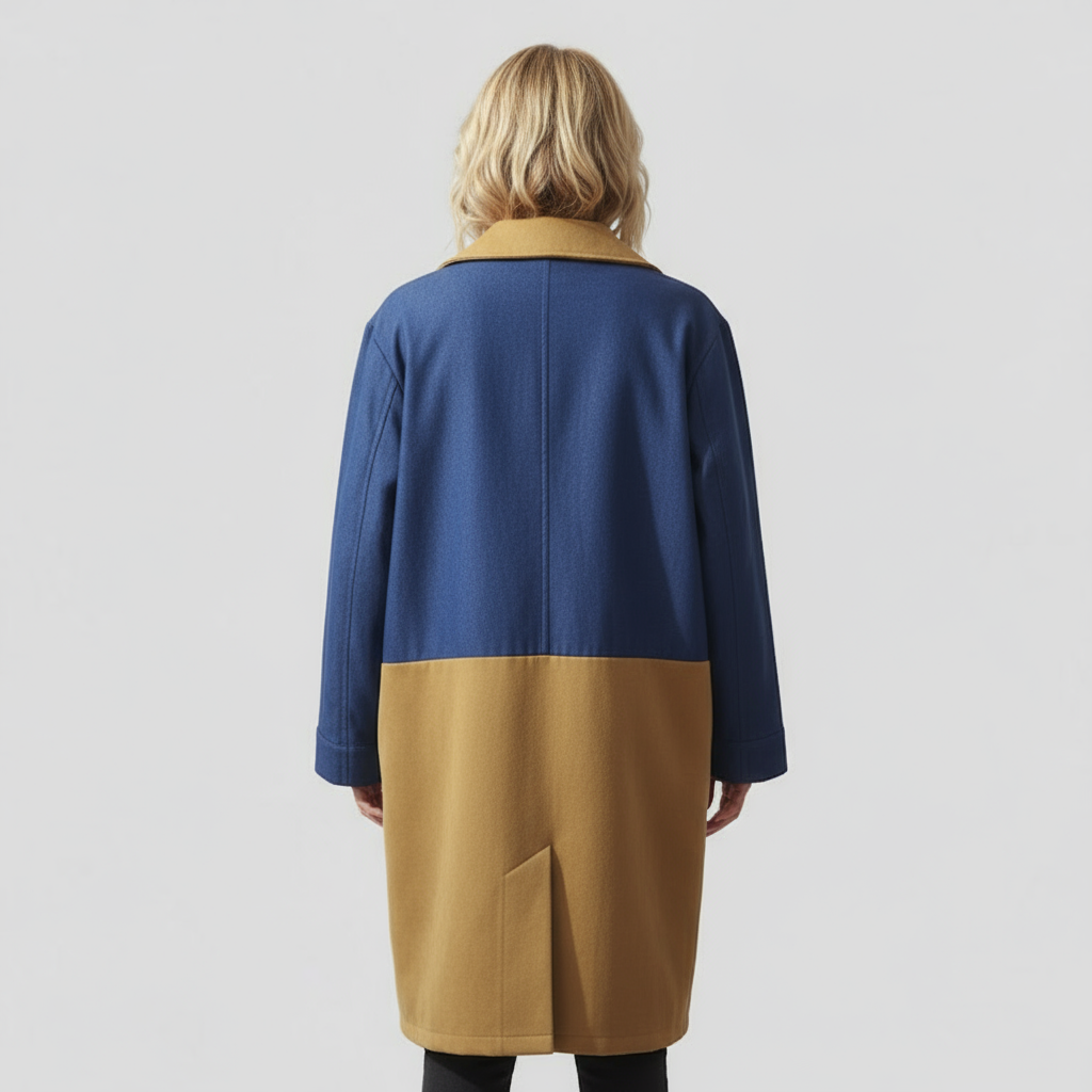 Women's Colour Block Panelled Coat with Notched Lapels