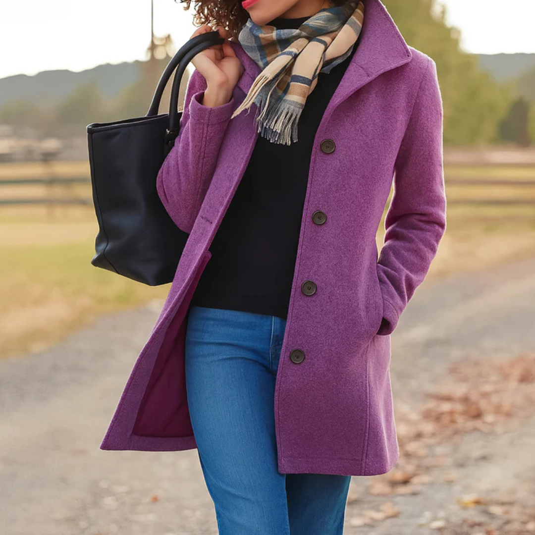 Women's Button-Front Wool-Look Coat with Notch Collar