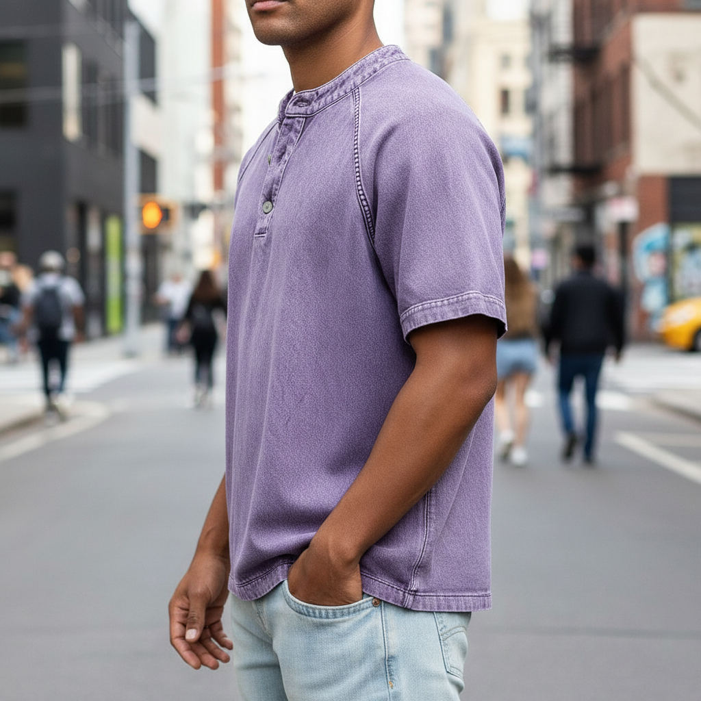 Men's Washed Raglan Short Sleeve Henley Shirt